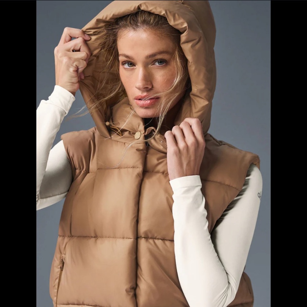 ALO Yoga Quilted Puffer Vest in Camel Tan - Picture 2 of 10